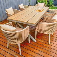 Ensemble table basse et chaises d'extérieur en rotin tressé et bois plastique pour jardin, terrasse, villa, salon
