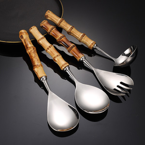 Handmade tre xử lý thiết lập dao kéo, tự nhiên bít tết dao phục vụ dĩa và thìa Flatware Set với <span class=keywords><strong>salad</strong></span> Server Set - Product Image 3