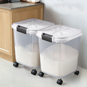 Plastic Food <b>Rice</b> <b>Container</b> Dispenser with Measuring Cup Wheels for Flour Grain Cereal Kitchen Storage Organizer 15KG 25KG - Product Image 3