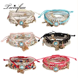 FASHION Evil Eye Bracelets Set for Women Girls Boho Custom Stretch Colorful Bead Handmade Bracelet Wholesale Stackable Jewelry