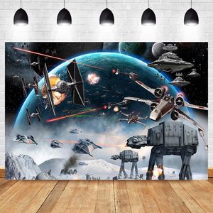 Toile de fond de photographie de science-fiction <span class=keywords><strong>Universe</strong></span> <span class=keywords><strong>Wars</strong></span>, vinyle 7x5 pieds, fond photo galaxie étoile noire, fête d'anniversaire pour enfants garçons - Product Image 1