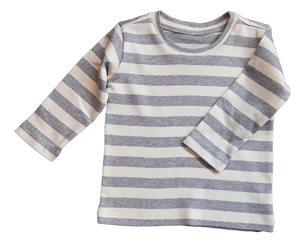 Etiqueta privada Ray Camiseta Algodón orgánico Cuello Mangas completas Fiesta informal Estilo Gris Blanco Rayas Unisex Escuela Hogar 6 años + - Product Image 3
