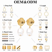 Anting-anting bunga mawar berukir, berbahan kuningan lapis emas, dengan liontin mutiara baroque, desain openwork, perhiasan artisan wanita.