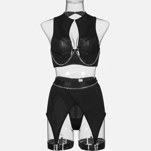 Conjunto de Lencería Sexy y Exótica al por Mayor, 4 Piezas, Color Sólido, con Cinturón, para Damas - Product Image 5