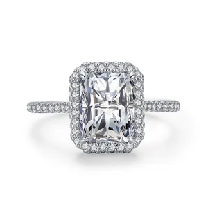 Cincin berlian simulasi 3 karat buatan tangan, cincin zirkonia kubik berlapis emas putih perak murni 925 untuk wanita