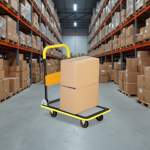 Carrello Pieghevole a Piattaforma con Quattro Ruote in Acciaio Giallo, Capacità 150 kg, Convertibile per lo Shopping - Product Image 2