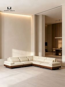 Sofá Seccional Moderno en Forma de L, Tapizado en Tela, con Base de Madera, Diseño Minimalista para Sala de Estar - Product Image 1