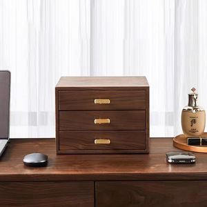 Caja de Joyería de Madera Maciza de Nogal Negro, Estilo Cajón, Organizador de Almacenamiento de Escritorio, Forma Rectangular A-88 - Product Image 1