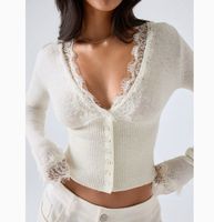 Pull en dentelle tricoté ajusté pour femme, nouvelle collection automne 2026, style européen et américain
