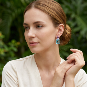 Pendientes de Moda con Topacio Azul Natural y Amatista, Plata de Ley 925 con Baño de Rodio, Diseño Geométrico Clásico, Hechos a Mano para Mujer - Product Image 5