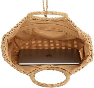 Mini Yarım Daire El Dokuması Kadın Yaz Retro Plaj Çantası Üst Saplı Hasır Çanta Clutch Çanta - Product Image 6