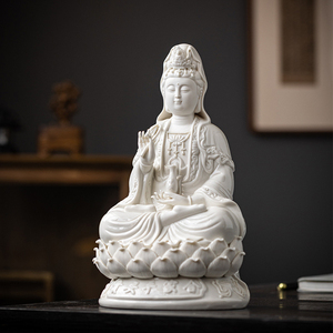 Estatua de Bodhisattva Guanyin de Cerámica Blanca Estilo Chino, Loto con Retroiluminación LED, Decoración Zen para Mesa de Hogar, Porta Incienso - Product Image 4