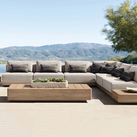 Ensemble de canapés d'extérieur en teck massif, style minimaliste moderne, pour villa et hôtel, meubles de jardin durables et imperméables, marque Haoqi, garantie 3 ans