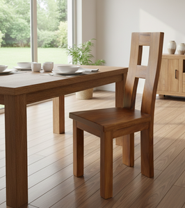 Silla de comedor de madera maciza de suar con respaldo artístico en forma de H, hecha a mano para mayor resistencia, belleza natural e interiores de comedor modernos. - Product Image 6