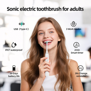 Cepillo de Dientes Eléctrico Sónico, Negro y Blanco, Recargable, Resistente al Agua IPX7, Carga Tipo-C, Cerdas de Nailon Suaves, 38000-45000 VPM - Product Image 2