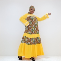Robe Boubou jaune avec panneaux à motifs et jupe à volants BLCR40997F