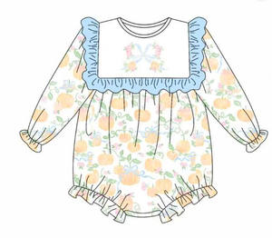 Vestido de calabaza de Acción de Gracias bordado personalizado para niños, peleles informales transpirables, trajes OEM para <span class=keywords><strong>hermanos</strong></span> y bebés - Product Image 1