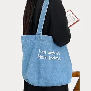 Fashion womens Denim Fabric Grocery Jean Tote Bags Denim Tote Bag with custom logo