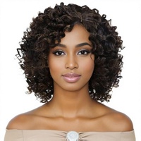 Perruque Courte Synthétique Afro Bouclée Réglable en Gros pour Femmes Noires, Franges Latérales, Bonnet Sans Colle, Fibre Haute Température
