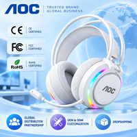 Casque de jeu sans fil AOC 6.0 2.4G, casque supra-auriculaire avec éclairage RGB, vente en gros, OEM, ODM, étiquette privée, usine de fabrication sur mesure