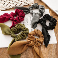 Chouchou en soie de mûrier couleur unie avec nœud, élastique populaire pour femmes, en satin