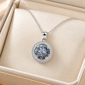 Collier pendentif en argent sterling 925 avec diamant sel et poivre naturel, design double halo taille ronde, cadeau d'anniversaire pour elle - Product Image 3
