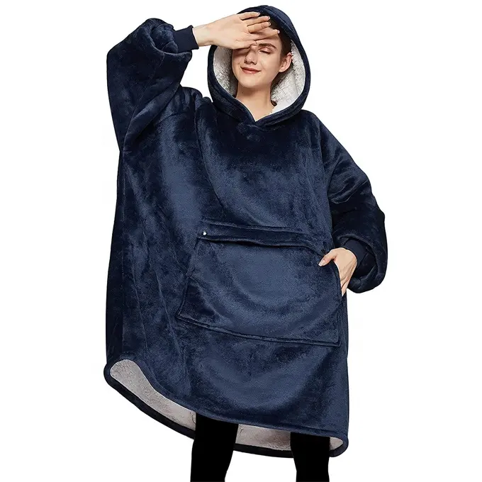 100% Polyester Comfy Wearable Oversized Sherpa Oodie Blanket Hoodie For Women And Men