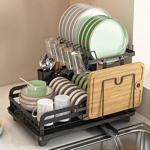 Custom Design Foldable <b>Racks</b> With Drainboard Cutlery & Cup Holder 2 Tier Black Dish Drying Drainer <b>Rack</b> for Kitchen Drain <b>Rack</b> - Product Image 1