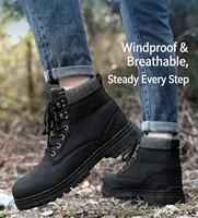 Bottes de travail en cuir noir avec logo personnalisé pour hommes, bottines à lacets avec col en textile, semelle antidérapante à crampons pour un usage décontracté, chaussures décontractées
