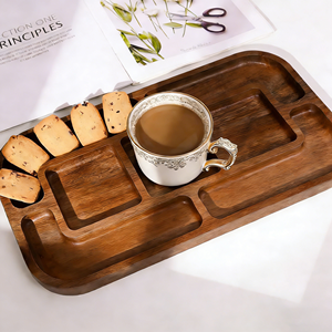 <span class=keywords><strong>Plateau</strong></span> à fromage en bois d'acacia usiné CNC par électroérosion à fil, style rustique élégant, compartiments divisés pour fruits, noix et sauces - Product Image 2