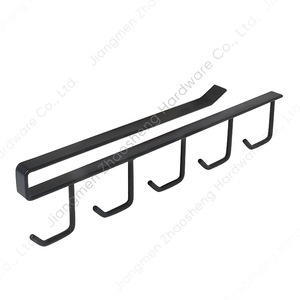 Cabinet Under <b>Hooks</b> <b>Black</b> Wall Mounted Type Punch Free Kitchen Storage Rack With 4 <b>Hooks</b> For Utensils And Clothes Organizer - Product Image 1