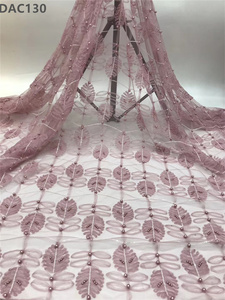 Tela de encaje bordado de perlas de alta calidad, patrón de hojas, tela de encaje de tul Floral para mujer para ropa - Product Image 4