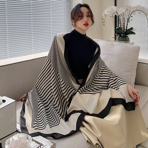 Nouvelle écharpe longue en soie de Style coréen pour femmes printemps été serviette de plage châle climatisé coton lin sensation rayé soleil - Product Image 6