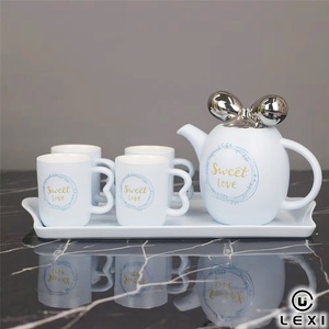 Juego de vajilla de porcelana y cerámica, set de té con lazo dorado o plateado, estilo lujoso, encantador, al por mayor - Product Image 1