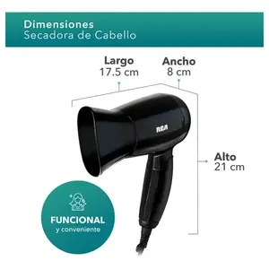 Secador de Pelo Iónico Profesional con Mango Plegable RCA RC-P8, Color Negro, Compacto y Plegable para Uso Profesional, Ajustes de Calor - Product Image 4
