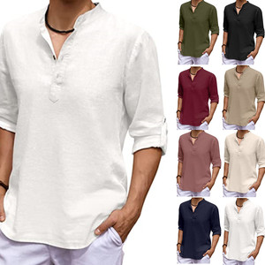 เสื้อเชิ้ตแขนยาวผู้ชายสีขาวผ้าฝ้ายลินินแบบสบายๆ สไตล์ฮีปปี้ เหมาะสำหรับใส่ไปชายหาด เล่นโยคะ ทรงหลวม - Product Image 1