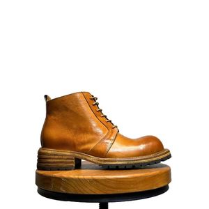 Men's Washed Leather Ankle <b>Boots</b> Handmade Distressed Chunky Lace-up Work <b>Boots</b> Non-slip Outsole Retro Streetwear Autumn/Winter - Product Image 5