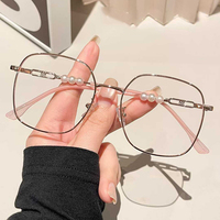 Gafas Transparentes Anti-Luz Azul de Moda para Mujer 2025, Montura Cuadrada Grande Estilo Vogue, Gafas de Computadora con Decoración de Perlas