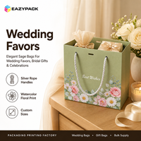 Tas Kertas Zaitun Custom Grosir dengan Cetakan Buket Bunga, Tas dengan Tali Mutiara untuk Souvenir Pernikahan
