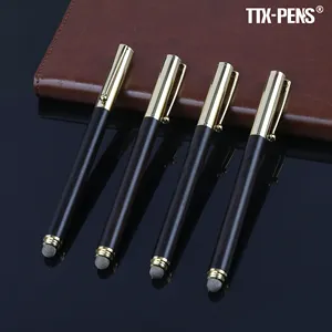 TTX kaliteli lüks 2 in 1 siyah metalik topu özel Logo İşlevli Stylus tükenmez Metal dokunmatik kalem