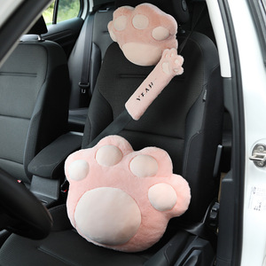 Coussin de siège en peluche rose et gris en forme de patte de chat mignon pour la décoration intérieure de voiture - Product Image 2