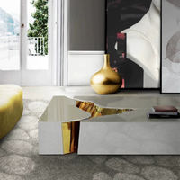 Table basse carrée en acier inoxydable avec incrustation d'or craquelé, finition brillante, style moderne, pour décoration intérieure haut de gamme