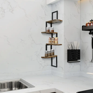 Kệ góc nổi 4 tầng mộc mạc giá lưu trữ bằng gỗ và kim loại treo tường cho phòng khách phòng ngủ phòng tắm nhà bếp văn phòng - Product Image 2