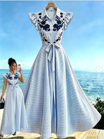 Robes midi évasées taille empire style coréen, romantiques, rayées, sans manches pour femme, été, respirantes, lavables, tissées