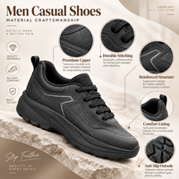 Chaussures décontractées pour hommes noires, baskets basses épaisses respirantes en maille à lacets antidérapantes pour l'extérieur
