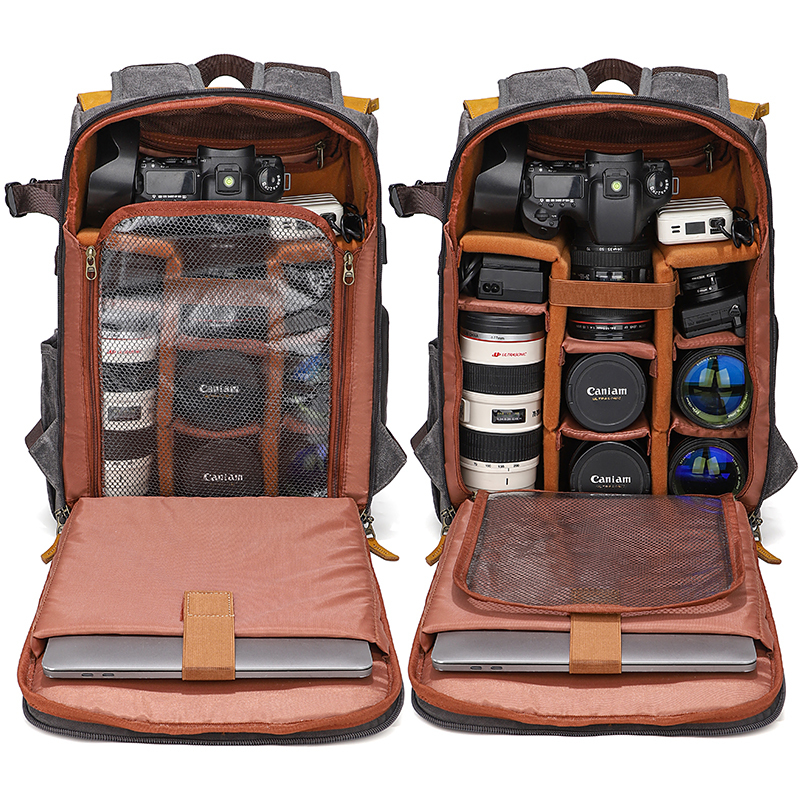 Waxed Canvas Leather DSLR Camera Backpack – Professional Photography Bag with 15.6-Inch Laptop Compartment - View 2