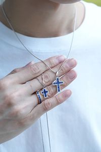 Xinfly 18K Pure Gold Religious <b>Cross</b> Pendant with Sapphire and Diamond Fine Jewelry Diamond Charms - Product Image 4