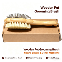 Brosse de toilettage pour animaux de compagnie en bois naturel, double face, fibres de sisal et brosse à picots métalliques pour chiens et chats, brosse démêlante pour animaux