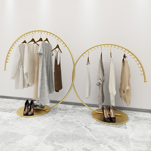 <strong>Circular</strong> <strong>Display</strong> <strong>Stand</strong> Modern Floor-Standing Gold C Shape <strong>Clothes</strong> Hanger Shelf Unique Semicircle Garment Rack Stable Rack - Product Image 4