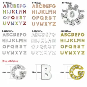 DIY accessory 10mm Rhinestone Slide Letters Alphabet Slide Charms Numbers 5 Options Can Choose